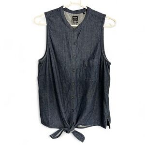 Used Prana Women’s Sunrise Peak Top Sleeveless Deep Denim Button Front Size S